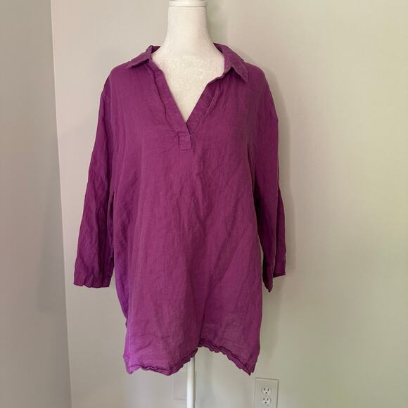 Tahari purple linen three-quarter sleeve top size 2X - Picture 2 of 13